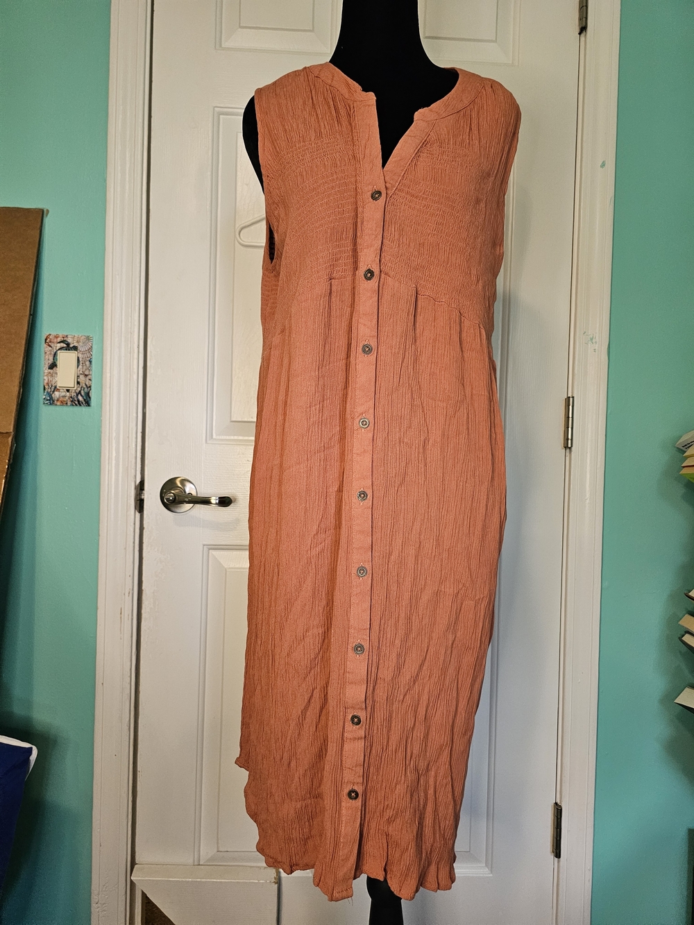 Knox Rose Sleeveless Button-Front Rust/Coral Midi Dress Women's L